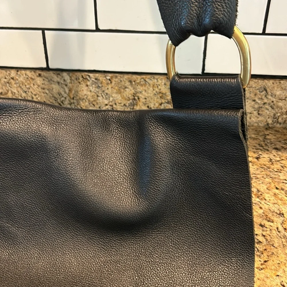 Pebbled Leather Black Crossbody Laptop Bag Grommet Artisan Leather Maker